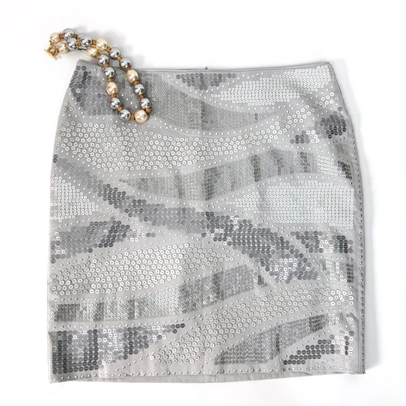 New WHBM Gray Silver Sequin Pencil Skirt Size 8 - Picture 7 of 16
